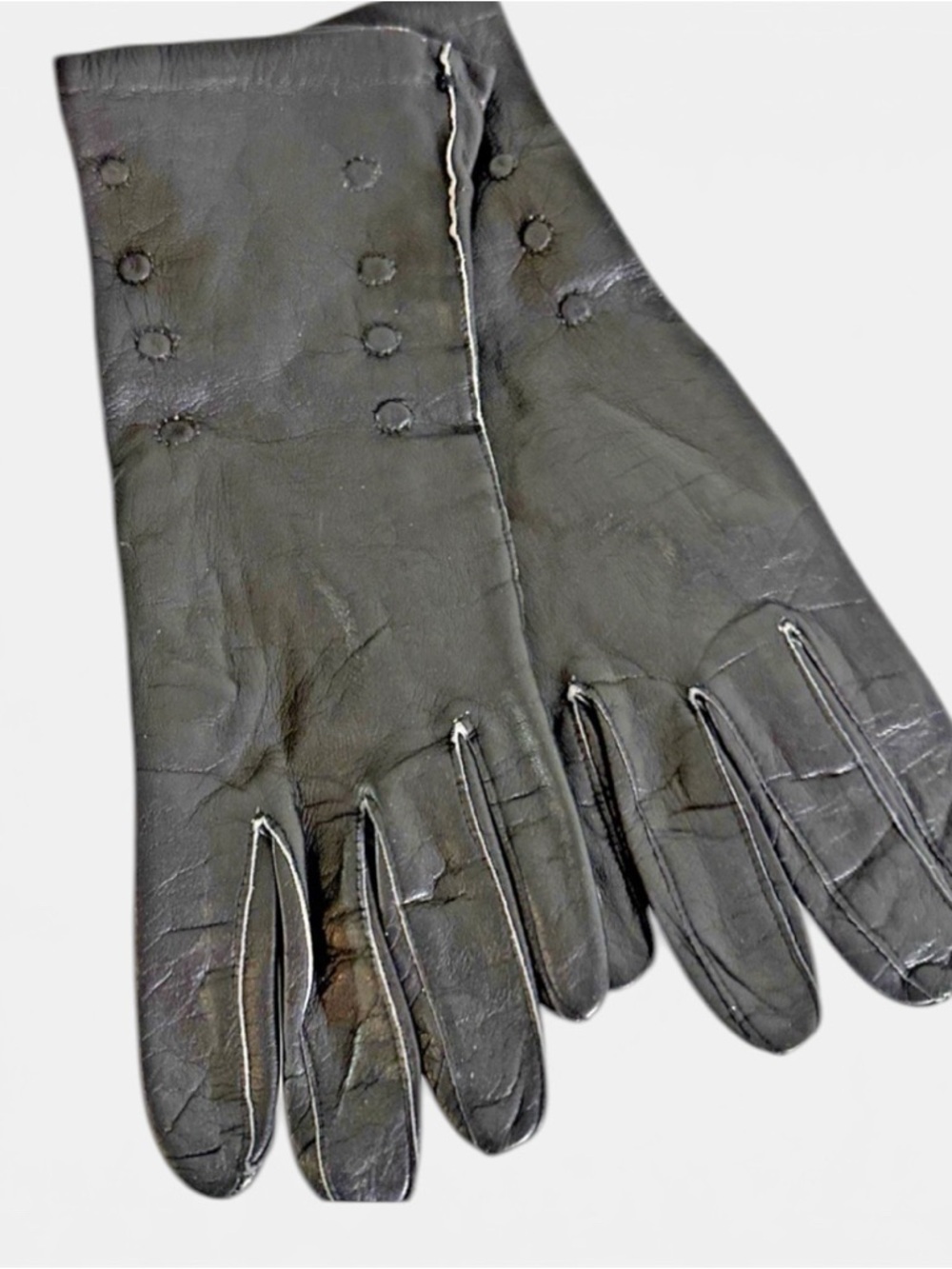 VINTAGE BLACK LEATHER GLOVES 7.5 MADE IN ITALY